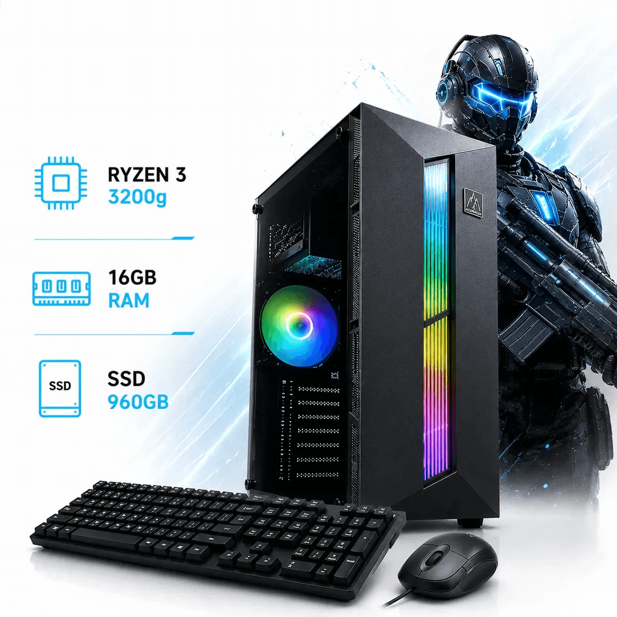 Pc Ryzen 3 Completa 3200g | 16 gb | 1TB | Wi-Fi | Mouse y Teclado